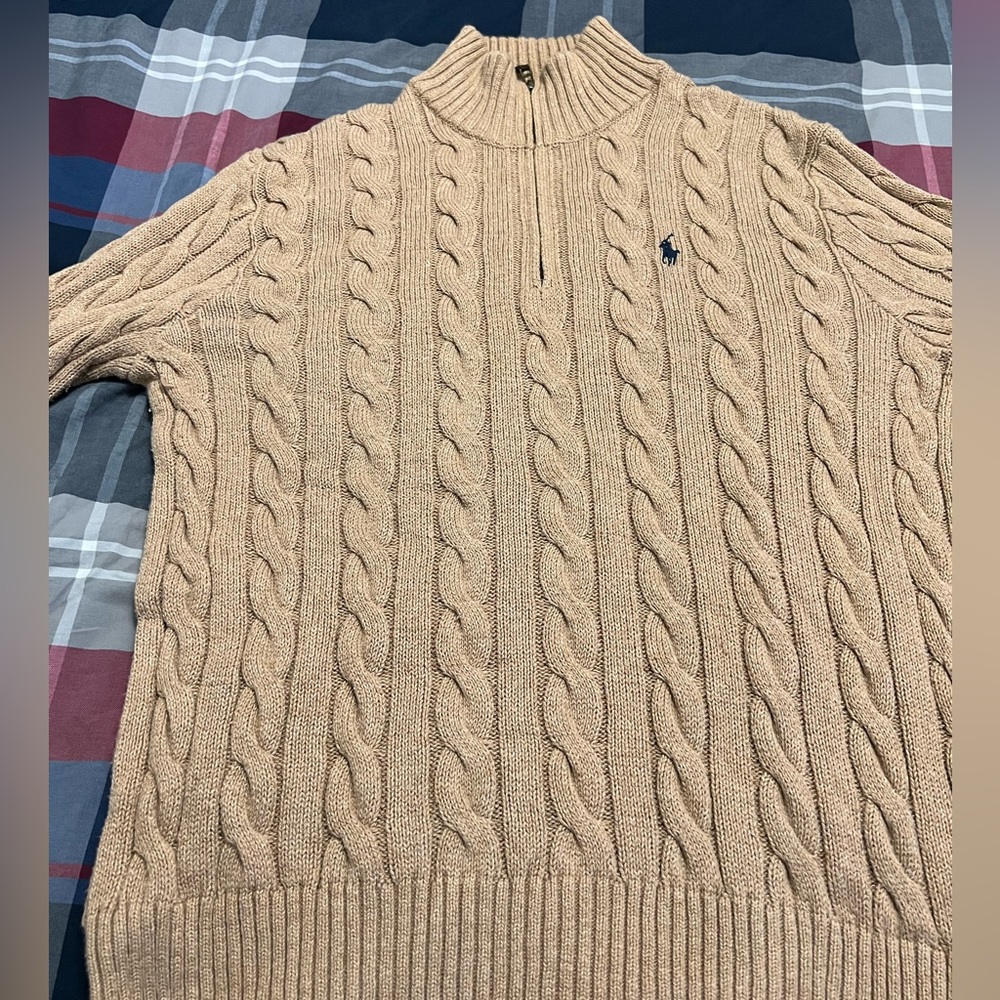 Men’s 
Polo Ralph Lauren 
3/4 Zip Sweater
Size - Medium
Color - Tan